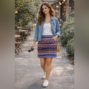 J.Crew Geometric A-Line Skirt 4 Multicolor Patterned Mini Skirt Casual Preppy